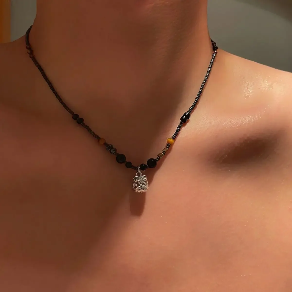 New 2023 Men's Necklace Small Awakening Lion Ruins Beads Non-fading Chinese Style Design Sensibility Jewelry Direct From Manufac