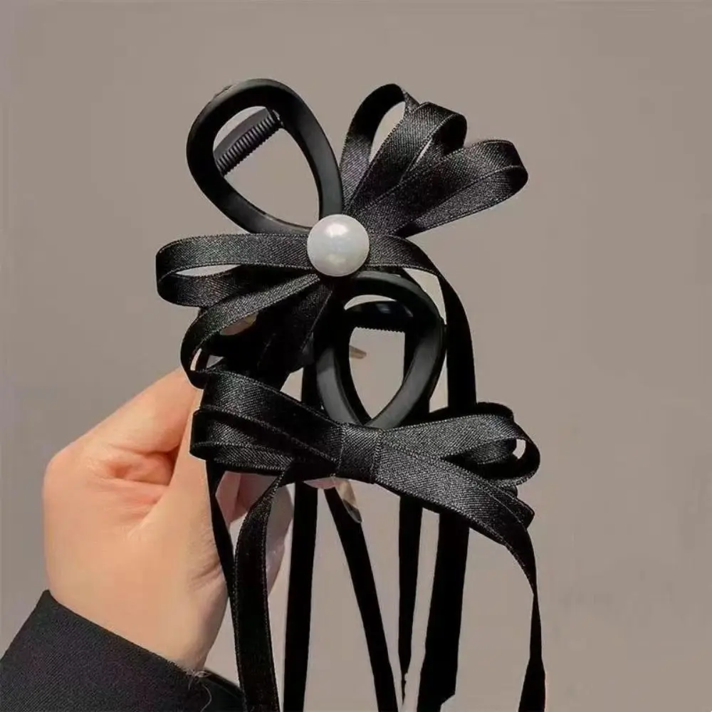 

Korean Cute Bow Ribbon Hair Claws Hair Clips Pearl Shark Clip Simple Temperament Hair Pins Headwear Hair Accessories