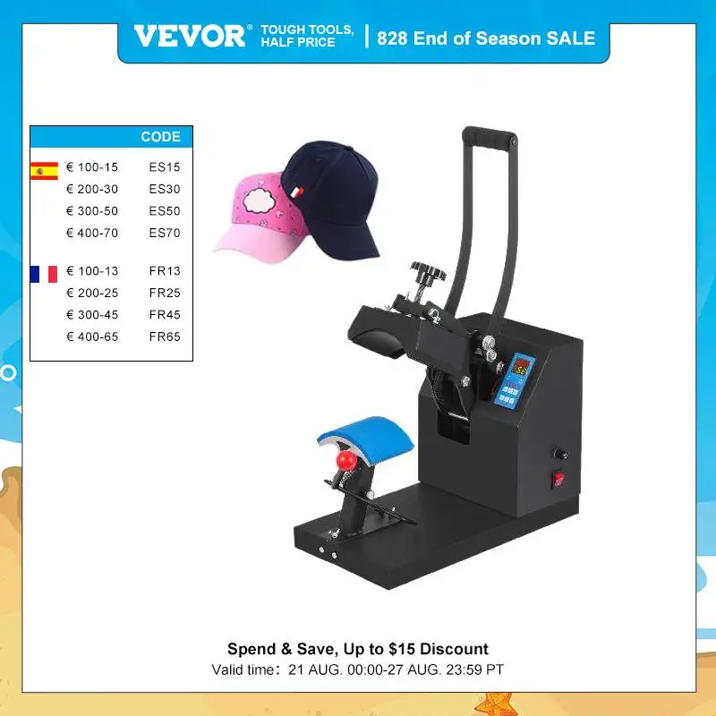 VEVOR Hat Cap Heat Press 5.5 x 3.5 inch Heat Transfer Stamping Sublimation Machine Digital Display Clamshell for DIY Advertising