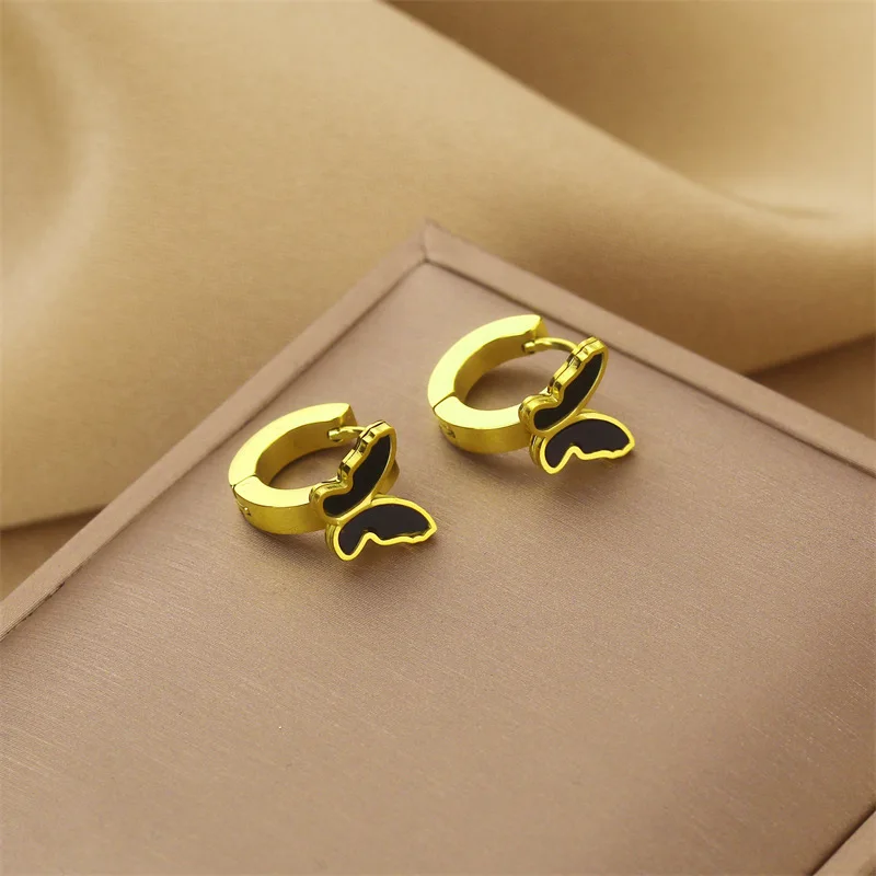 

316 Stainless Steel Butterfly Hoop Earrings For Women Fashion Gold Color Plated Jewelry Girls Party Gift Dropshipping