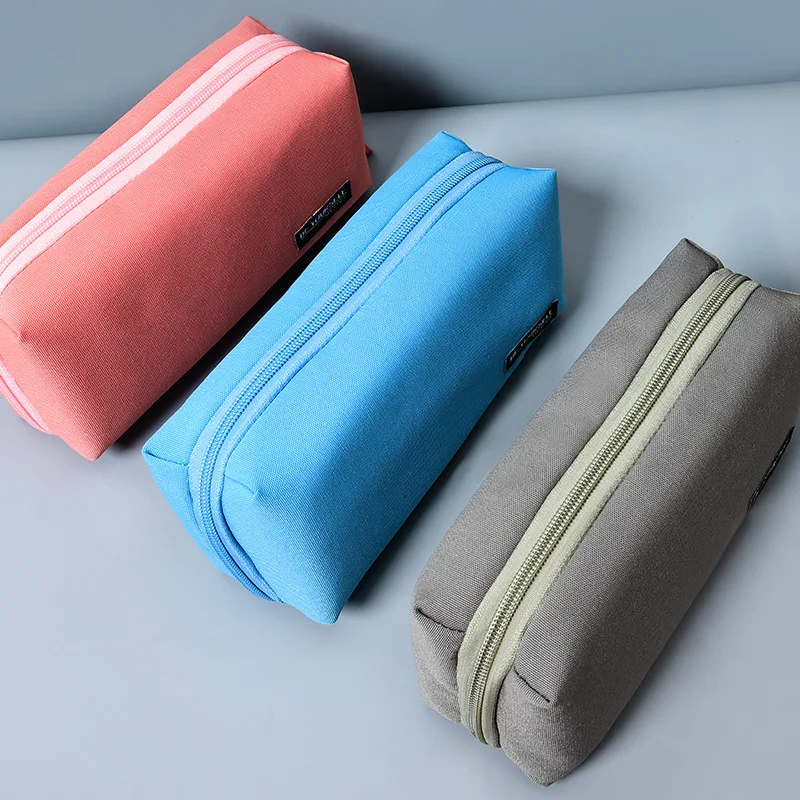 

1 PC Simple Large Capacity Pencil Case Canvas Pencil Bag Storage Bag Solid Color Girls Pen Case Student School Stationery
