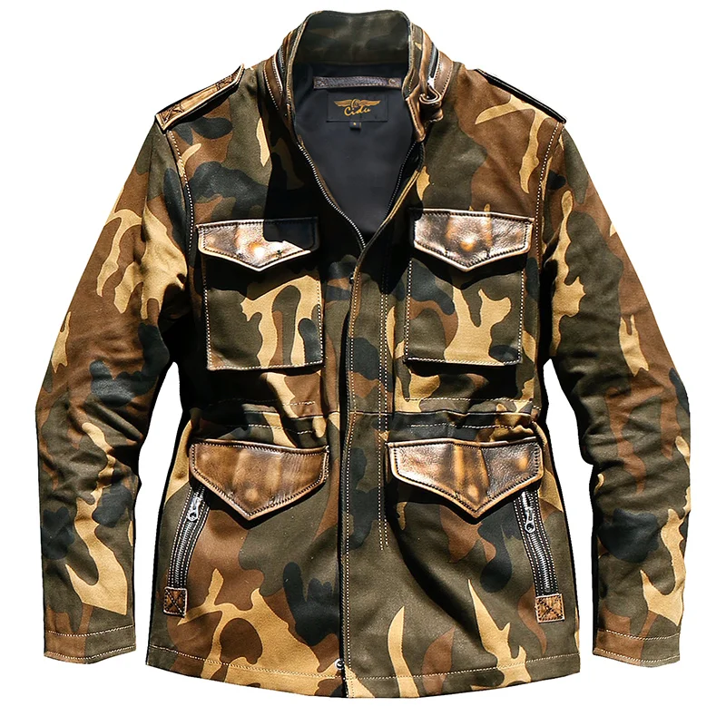 

CDM65 Cidu US Size Army Super Heavy Genuine Cowhide & 22oz Canvas 55% Wool Lining Wax Water Proof Camo M65 Jacket