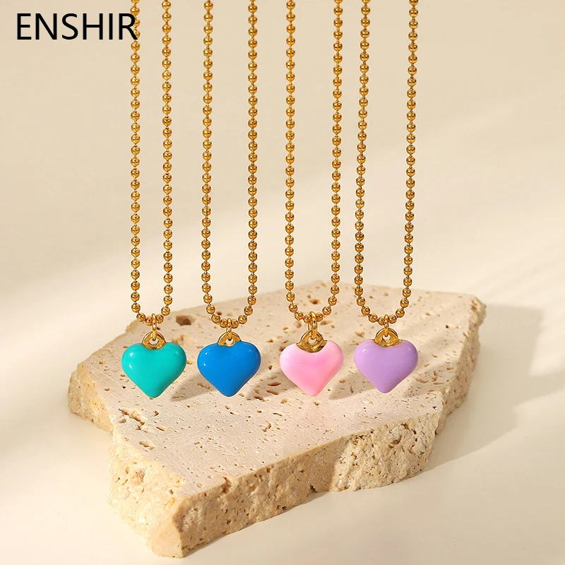 

EHSHIR 316L Stainless Steel Colorful Enamel Heart Pendant Necklace New Fashion Women's Necklace Party Jewelry Gift