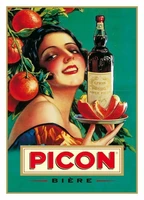 picon amer liquor aperitif woman orange bottle metal poster wall plaque