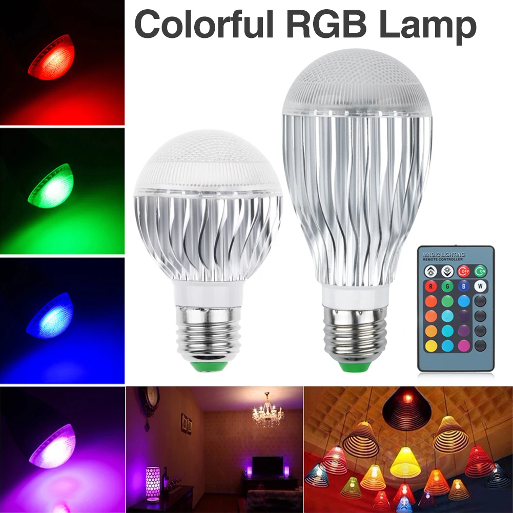 

High-Effective Energy Light+Remote Control AC 85~265V 5/10W E27 E14 E26 RGB 16 Colors Dimmable LED Lamp Changing Home Decor