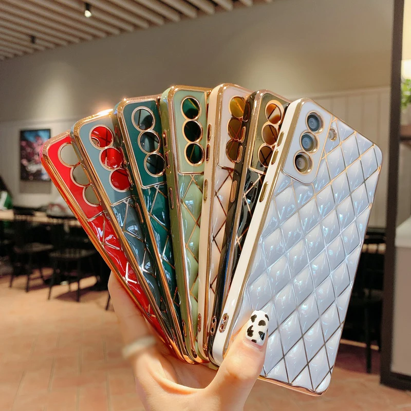 

Geometric Luxury Gold Plating Phone Case For Samsung Galaxy A52 A72 S22 S21 S21 Plus Ultra Camera Protection Soft Cover