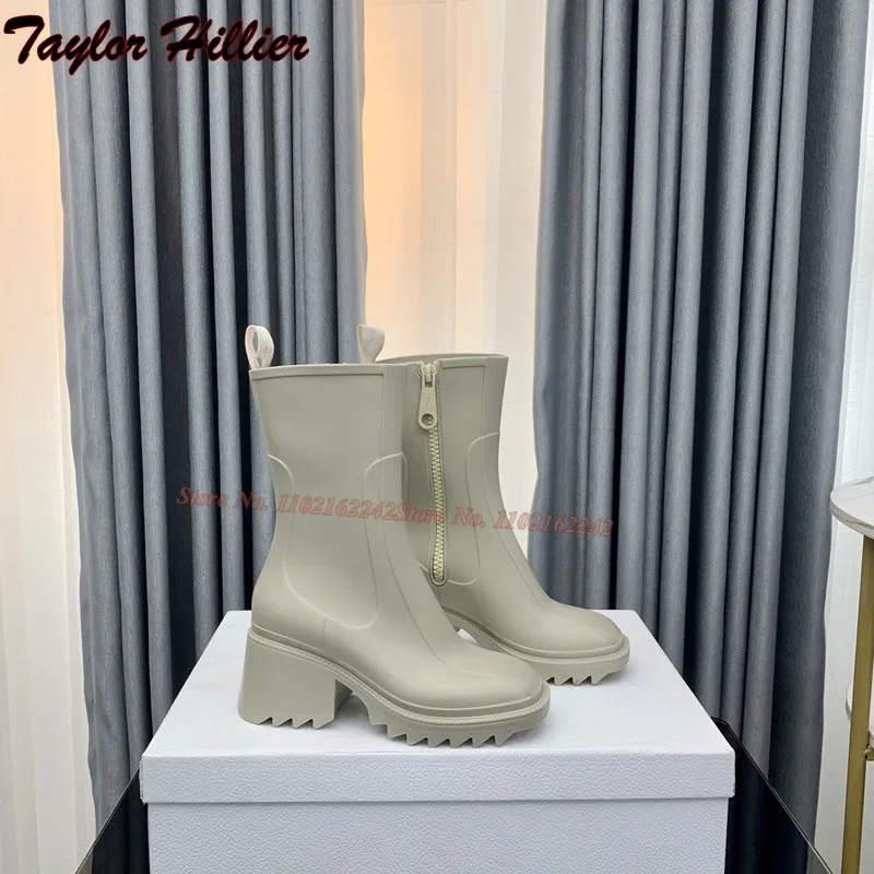 Коричневые непромокаемые сапоги из натуральной кожи с квадратной головкой