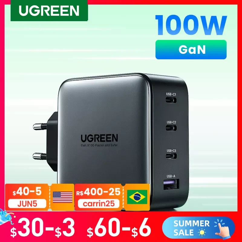 

U GREEN GaN Charger 100W USB C PD Fast Charger QC4.0 3.0 Quick Charge Portable Phone Charger For iPhone 13 Macbook Laptop Tablet