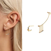 colorful zircon 925 sterling silver clip earrings 18k gold asymmetry variety of wearing methods stud earrings for women