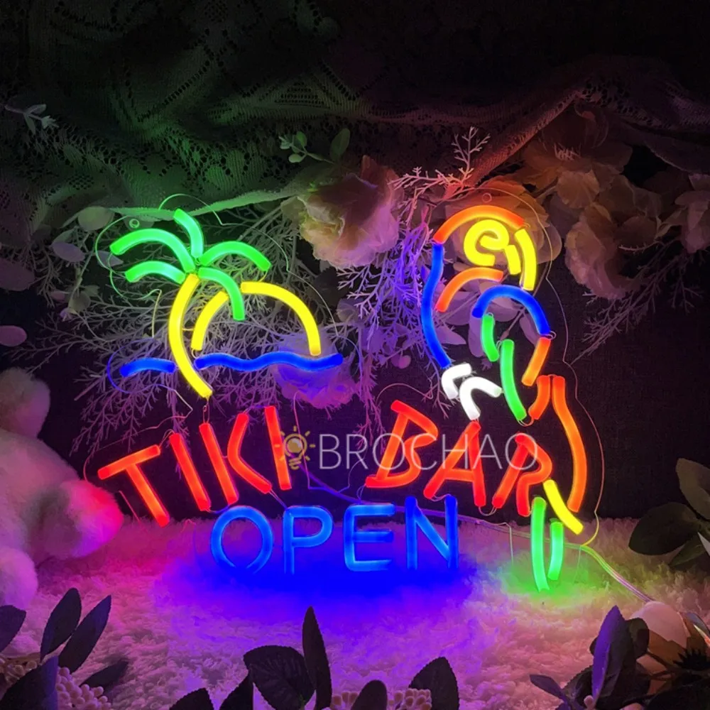 

Tiki Bar Open Neon LED Sign Lights For Seaside Beer Bar Pub Club Party Wall Decoration Neon Lights Wall Lamps Room Decor