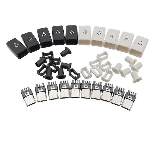 

Micro USB 5-контактный разъем для пайки, 10 шт., белый, черный