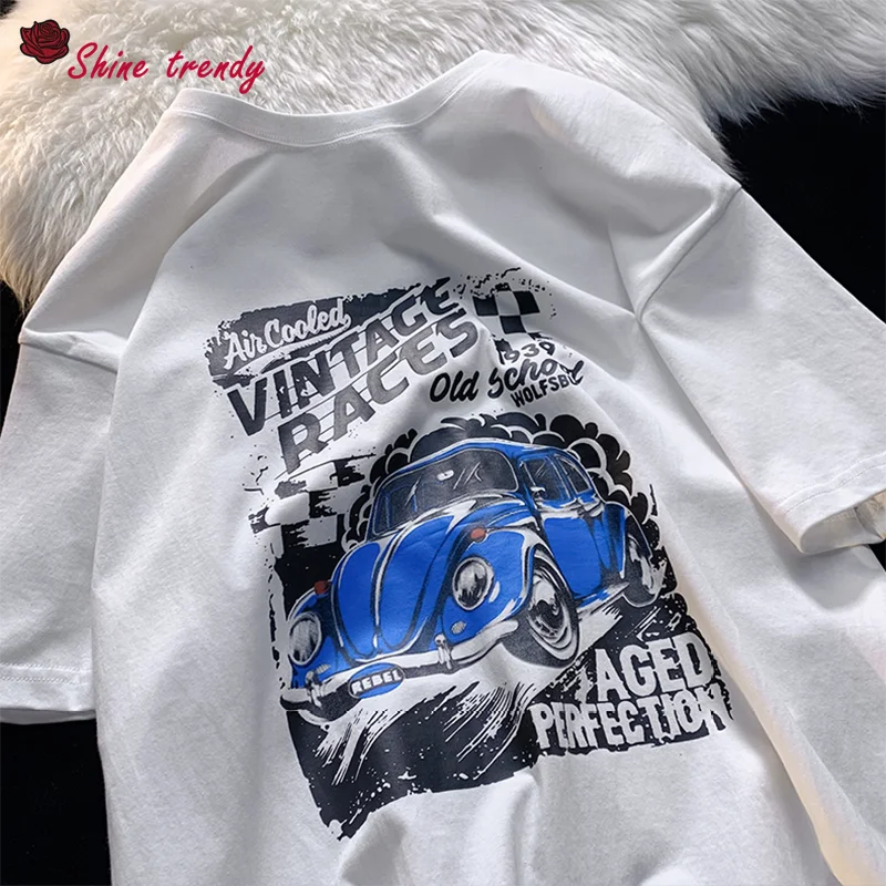 

Women's T-shirts Hip Hop Streetwear Tops O-Neck Short Sleeve Y2K Clothes Nightclub Printed Tshirt Harajuku Oversized T Shirt