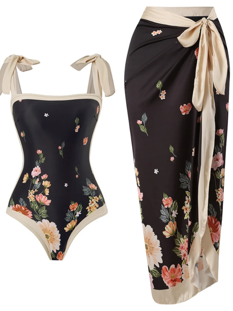 Vintage Women One Piece Swimsuit Designer Bathing Suit Beach Dress Cover Up Luxury Swimwear Surf Wear Summer Printed Beachwear