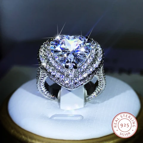 Женское кольцо в форме сердца из серебра 925 пробы с австрийским кристаллом