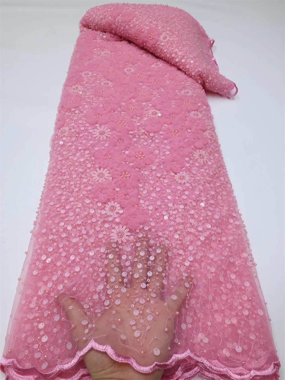 

PGC 2022 High Quality Fluffy Mesh Tube French Nigerian Sequins Net African Tulle Mesh Lace Fabric For Dress 5 Yards/Lot LY571