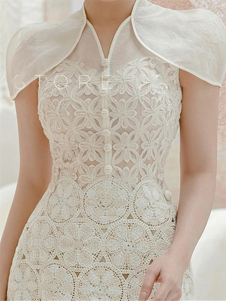 

Mesh Sexy A-Line Woman Summer Short Sleeve Lace Vintage Dress Boho Party Embroidery 2023 Elegant Dresses Women Clothes Vestido