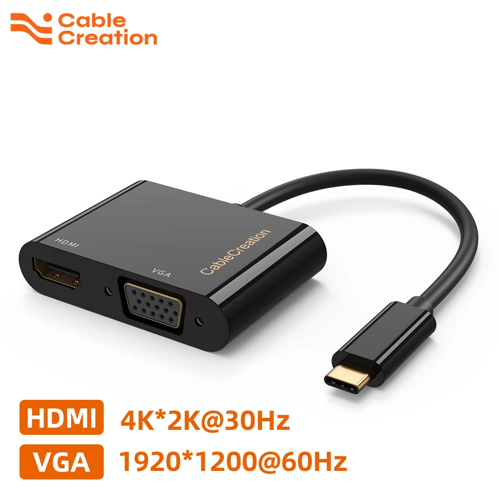 USB-адаптер CableCreation Type-C на HDMI VGA, 4K * 2K, 30 Гц, VGA 1920*1200, 60 Гц, разветвитель док-станции, двойной монитор для MacBook, Dell