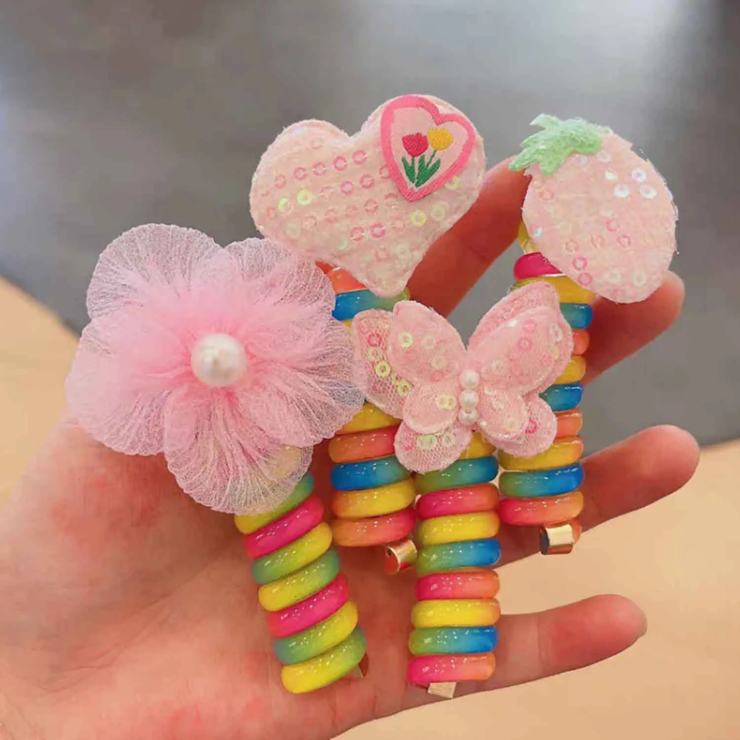 

1PC New Lovely Rainbow Color High Elastic Spiral Hair Ties Head Rope Ponytail Phone Line Hair Ring Rubber Band Headdress For Kid