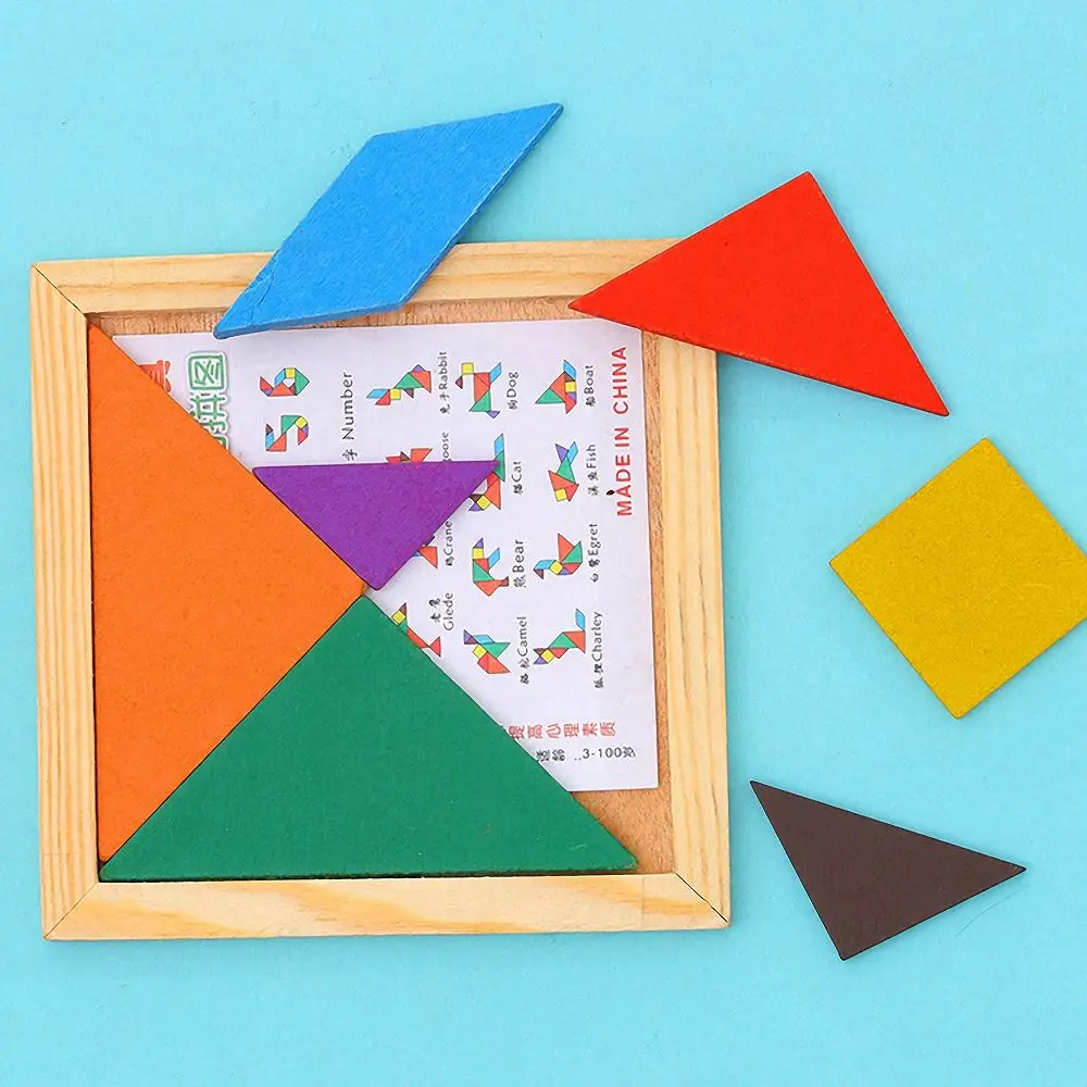 

1Pc Montessori Wooden Tangram 7 Piece Jigsaw Puzzle Colorful Wooden Toy Brain Teaser Intelligent Educational Toys for Kids