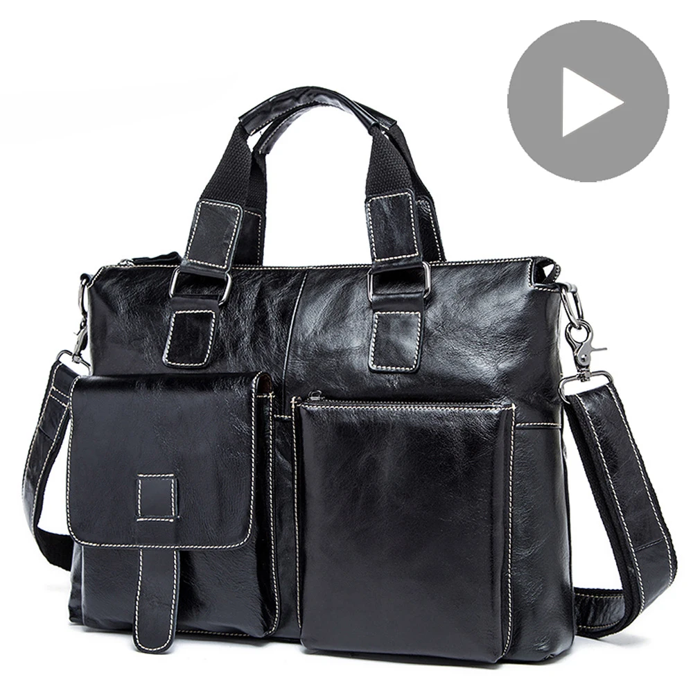Work Business Office Men Shoulder Cow Genuine Leather Hand Bag Laptop Handbag For Documents A4 Briefcase Male Black Hit Bolsas