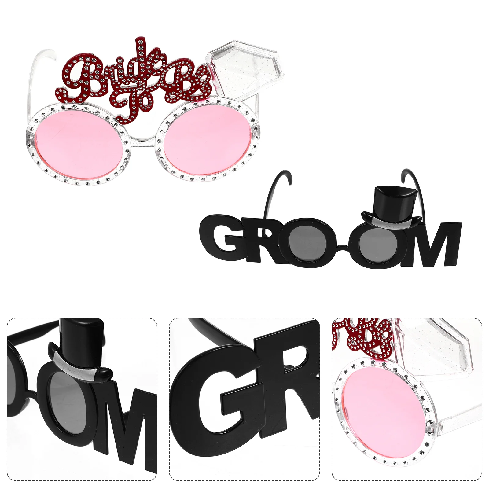 

2 Pcs Bride Headpieces Wedding Groom Glasses Photo Props Party Eyewear Clothing Plastic Bridegroom