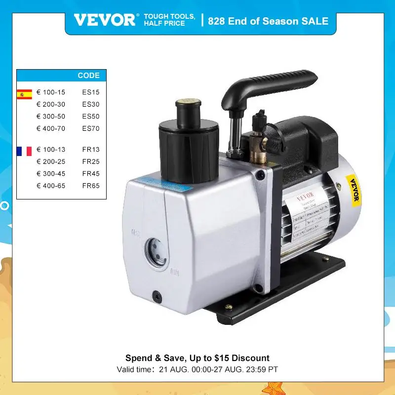 VEVOR 5CFM 1/2 HP Double Stage HVAC Refrigerant Vacuum Pump 