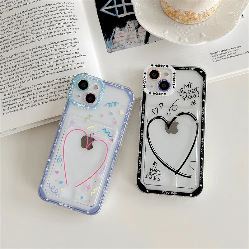 

Color And Black Love Card Cover Case For iphone 14 14Promax 8Plus 13 12Pro 12 11ProMax 11 13ProMax 13Pro XS XR XSMAX Soft Shell