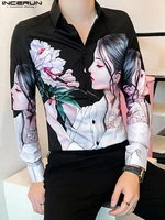 fashion cartoon style new mens printed long sleeve shirts leisure well fitting male lapel collar blouse s 3xl incerun tops 2022