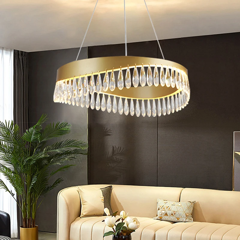

Gold Ceiling Chandeliers New Luxury Dimmable LED Lustre Artistic Crystal Hanging Lamps for Home Decoration for Living Room Decor