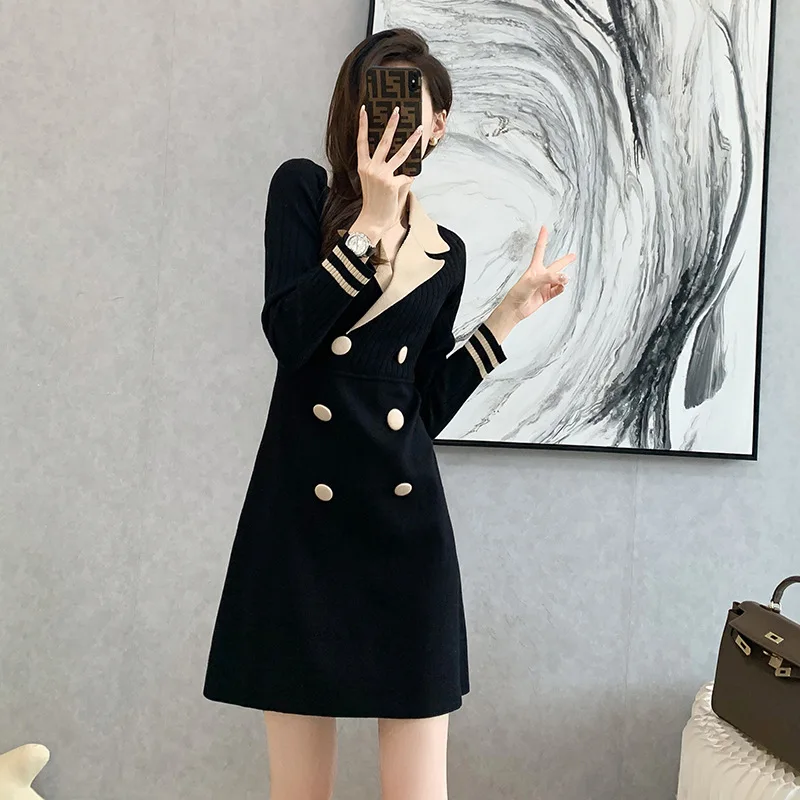 

High Quality 2023 Elegant Stitching Design Women Dress Female Evening Party Autumn Winter Crop Top Clothes Casual Y2k Long Robe