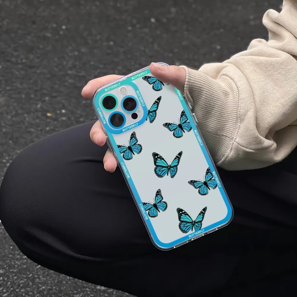 Colorful Butterfly Phone Case Phone Case For iPhone 11 12 Mini 13 14 Pro Max Transparent Shell