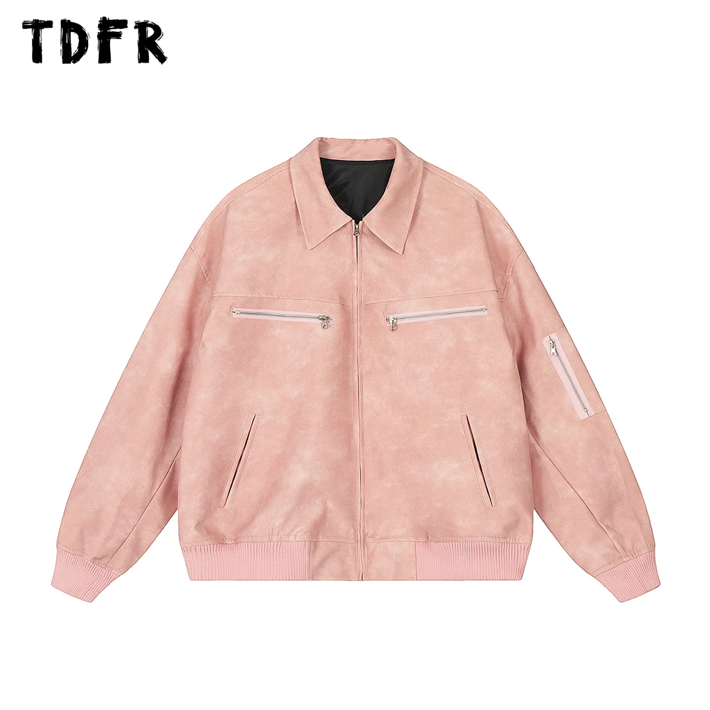 

Куртка мужская кожаная с Вышивкой Букв, Повседневная Свободная верхняя одежда на молнии, с карманами, воротником-стойкой и длинным рукавом, Осень-зима