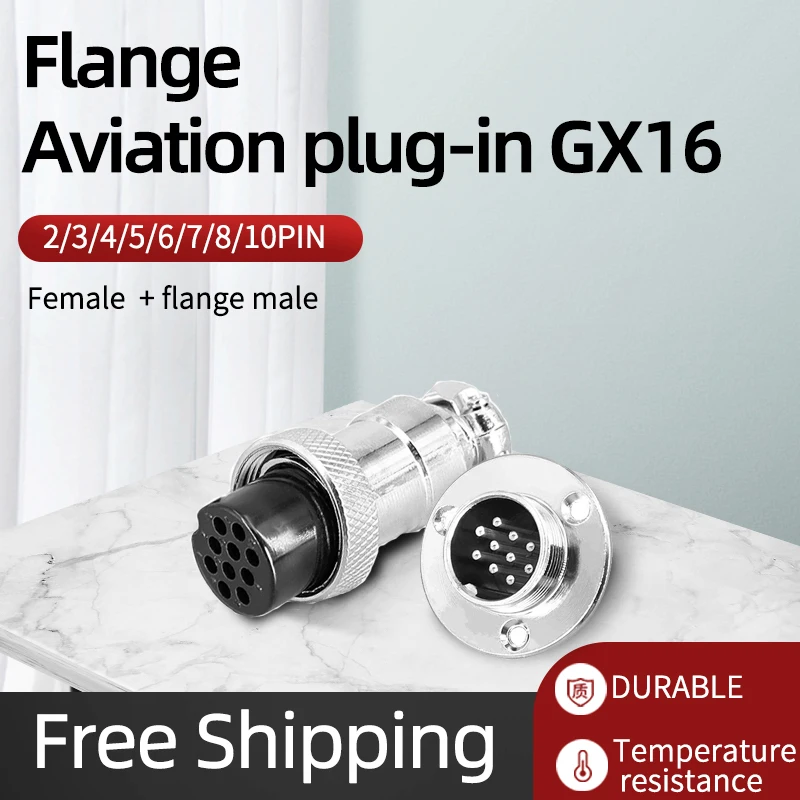 

5 sets GX16 Flange mounting 3-hole fixing aviation connector plug&socket 2pin 3pin 4pin 5pin 6pin 7/8/9P 10P circular connectors