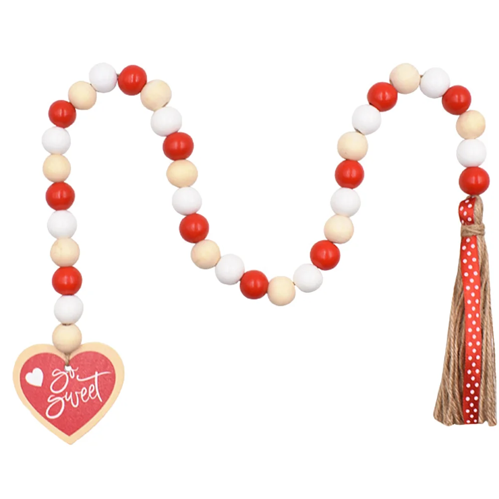 

Tassel Bead String for Valentine's Day Wood Beaded Garland with Tassel Hanging Beaded String