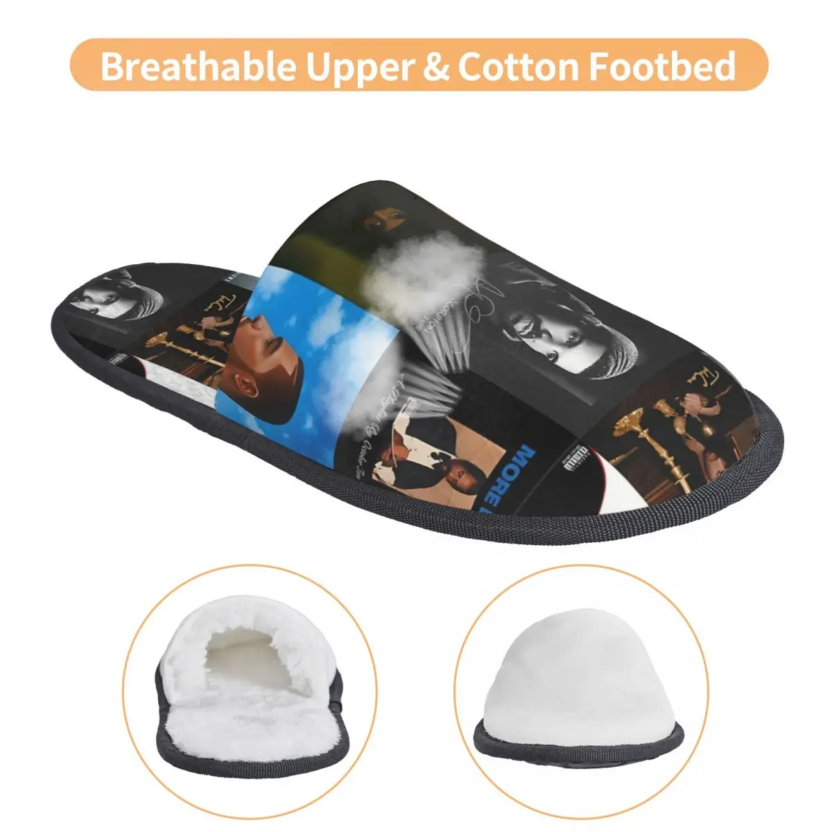 Тапки хлопковые в винтажном стиле с музыкальным рисунком Дрейка домашние