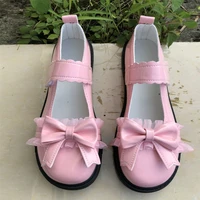 2022 spring women lolita shoes kawaii cheap japanese style lace patchwork bow hook loop mary janes girls students solid footwear