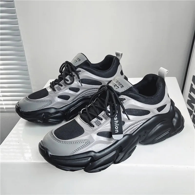 

Кроссовки мужские на толстой подошве, Вулканизированная подошва, массивные, Повседневная модная обувь для бега, черные белые