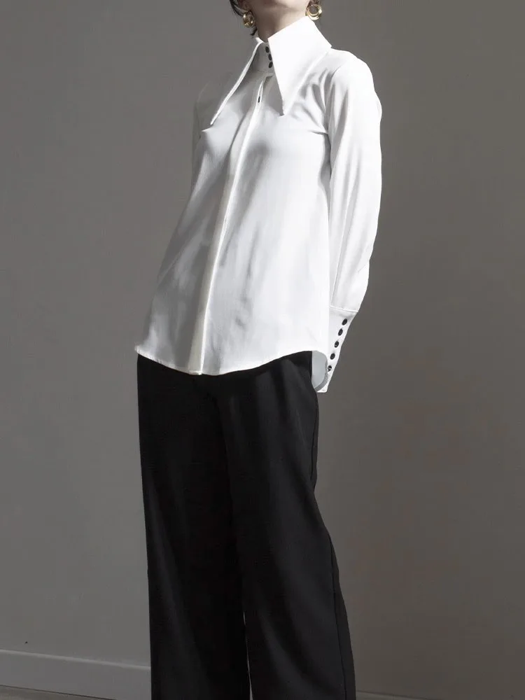 Женская рубашка-поло с длинным рукавом белая или синяя Элегантная универсальная