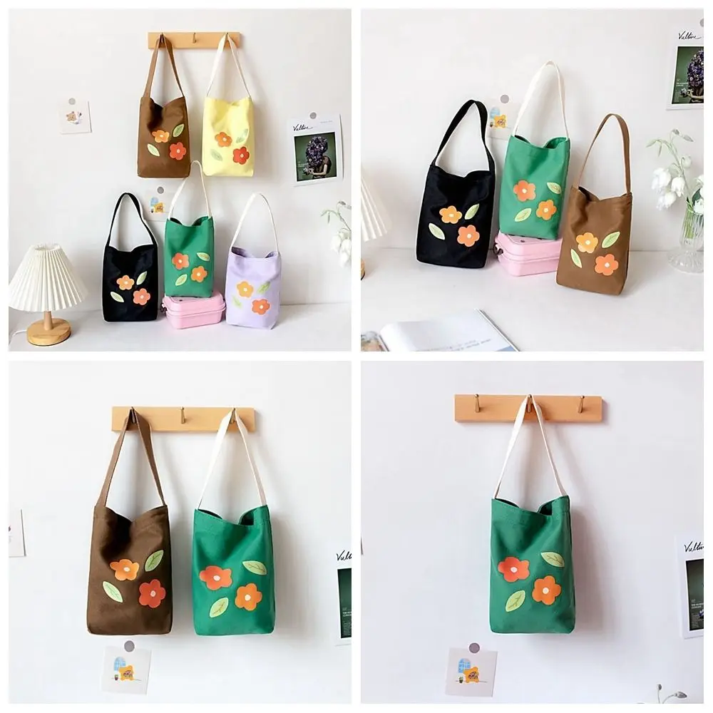 Graffiti Flower Canvas Bucket Bag Cute Large Capacity Print Handbag Small Tote Bag Portable