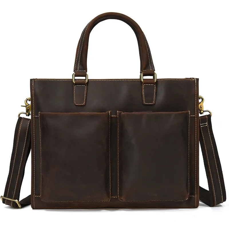 Famous Luxury Brand Bag Briefcases For Men Crazy Horse Leather Laptop Bag Business Commute Bag For Men's Handbag Shoulder Bags