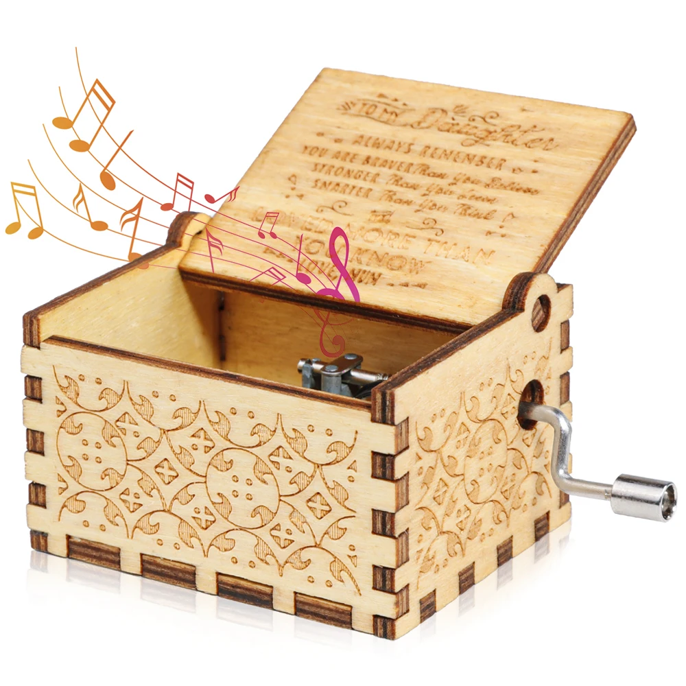 

Wooden Romantic Music Box Retro Style Carved Octave Box Hand Melody You Are My Sunshine Musical Box Valentine's Birthday Gift