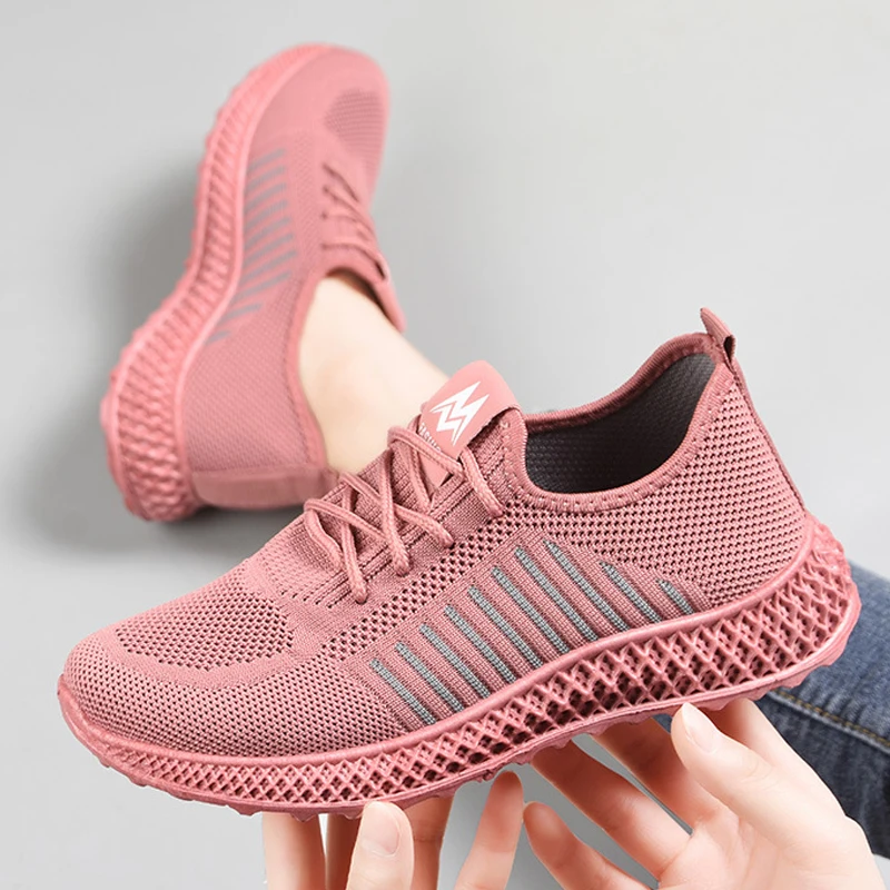 

Mesh Sneakers Soft Flat Vulcanized Lightweight Running Shoes 2022 Women Flat-bottom Breathable Casual Tennis Couple Knit Shoes