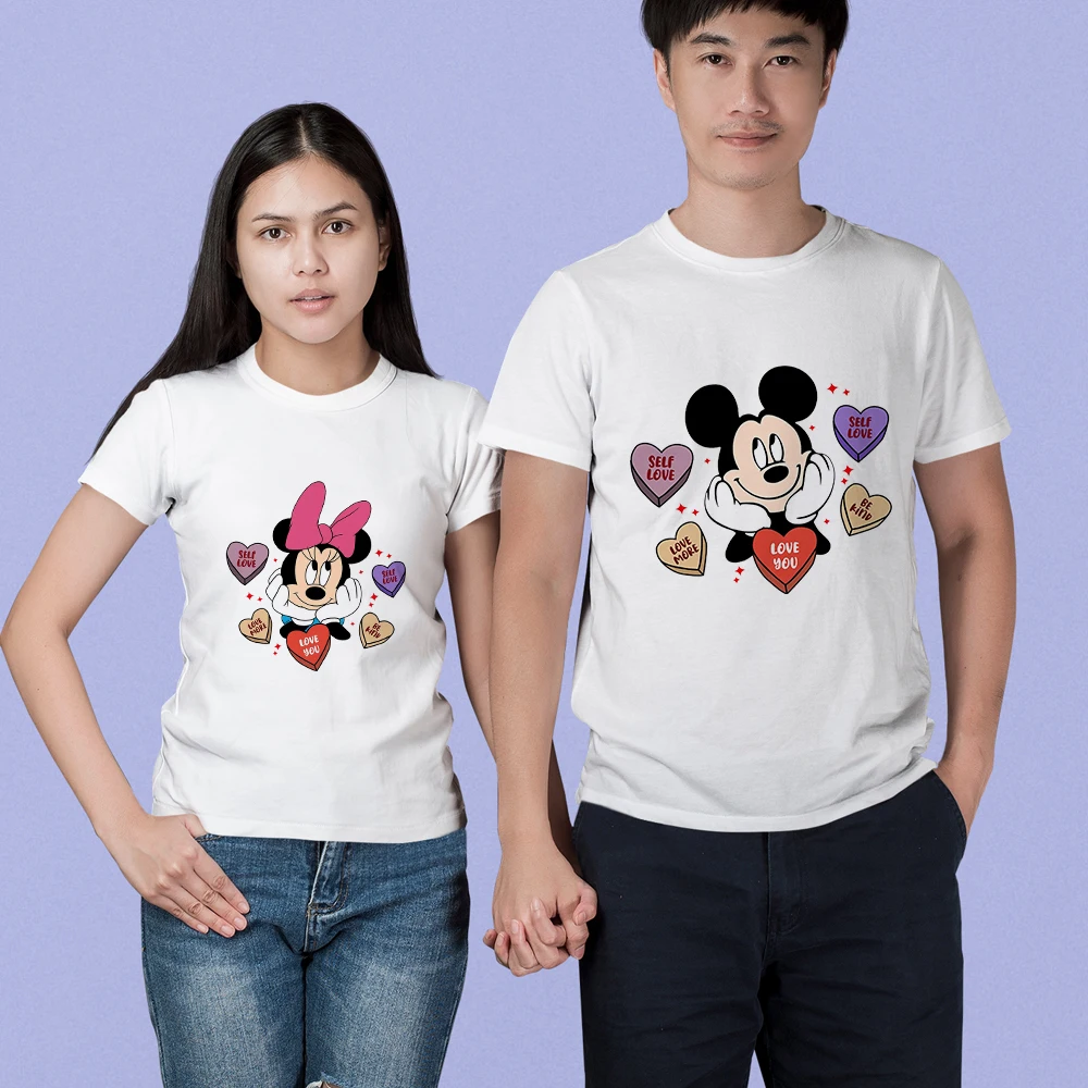 

Disney T Shirt Mickey Minnie Print 2023 New Fashion Trend Couple Clothes Aesthetic Love You Valentine's Day T-shirts Sweetheart