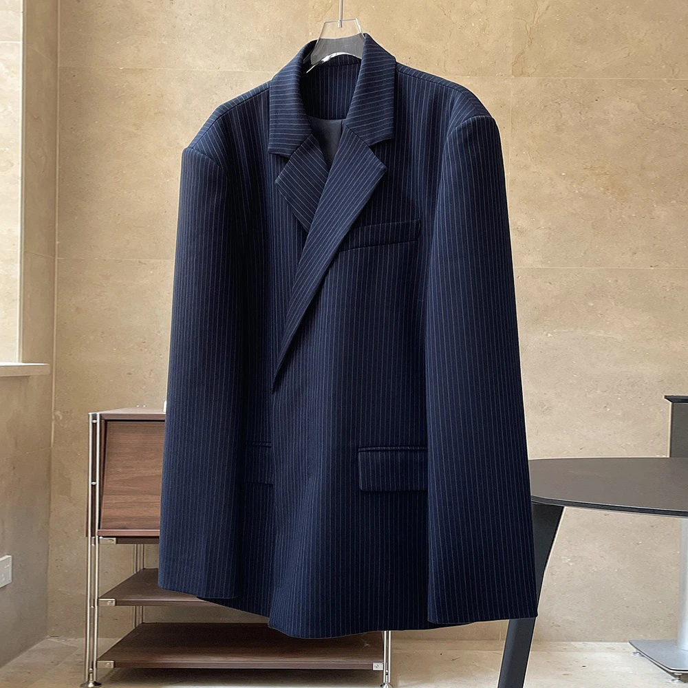 TWOTWINSTYLE винтажные полосатые свободные пиджаки для женщин с зубчатым воротником и