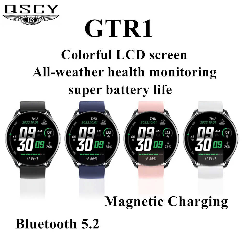 

QSCY New GTR1 Men's Smart Watch for Men Women Clock Call Fitness Exercise Heart Rate Monitoring Fashion Hd Screen Android IOS