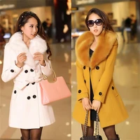 2022 winter fashion double breasted large fur collar woolen coat womens coat mid length