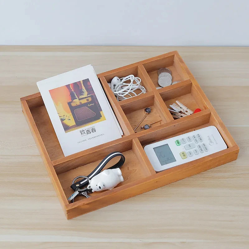 Винтажная деревянная настольная коробка для хранения многофункциональная