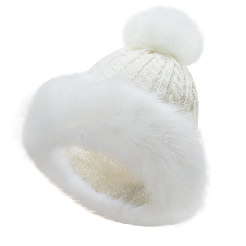 

Women's Winter Hat Thicken Warm Windproof Snowproof Female Knitted Peaked Caps With Ball Ladies Outdoor Beanies