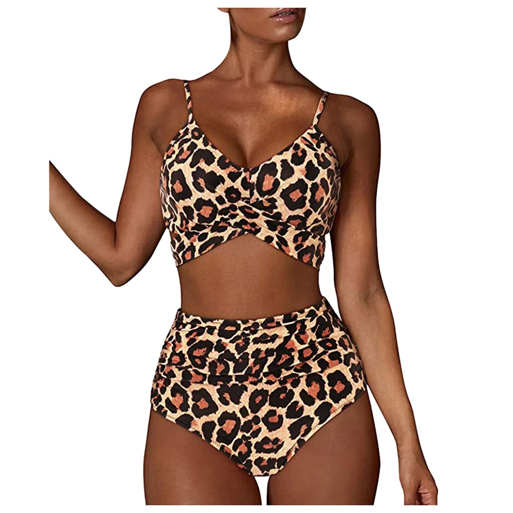 

2022 New Leopard Print Sexy Halter Bikini Set Push Up High Waist Swimwear Women Swimsuit Female Bathing Suit Beachwear Biquini
