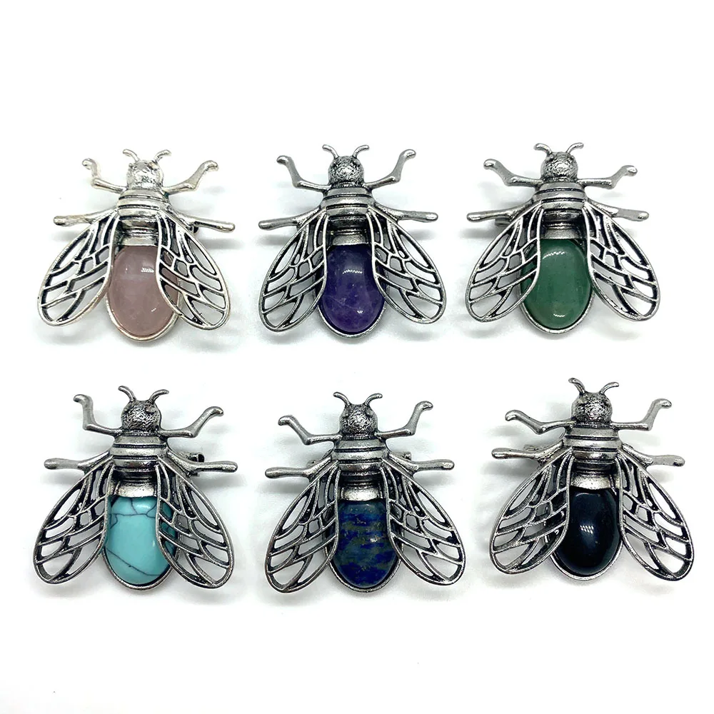 

Delicate Natural Stone Bee Shape Charm Pendant Charm Fashion Rose Quartz Amethyst DIY Jewelry Making Necklace Bracelet 36x37mm